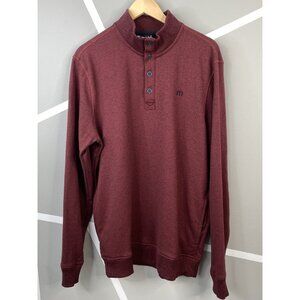 Travis Mathew 4 Button Red Long Sleeve Micro Fleece Pullover Sweater Men’s Large